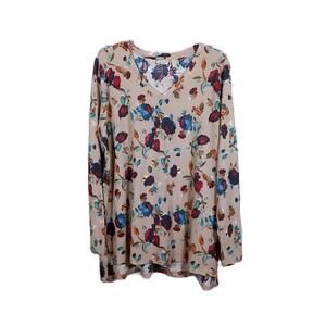 New - LOGO Lounge by Lori Goldstein Top Size XL Floral V-Neck Cloud Waffle Knit
